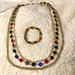 Swarovski crystal necklace three chain bracelet